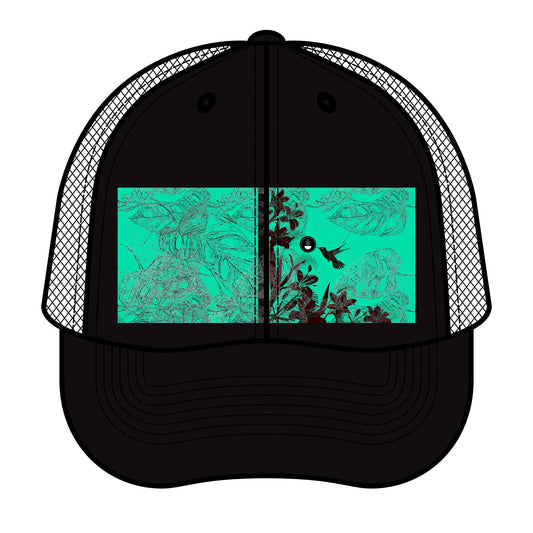 Vintage Floral Trucker Hat - Retro Style with Turquoise Accents