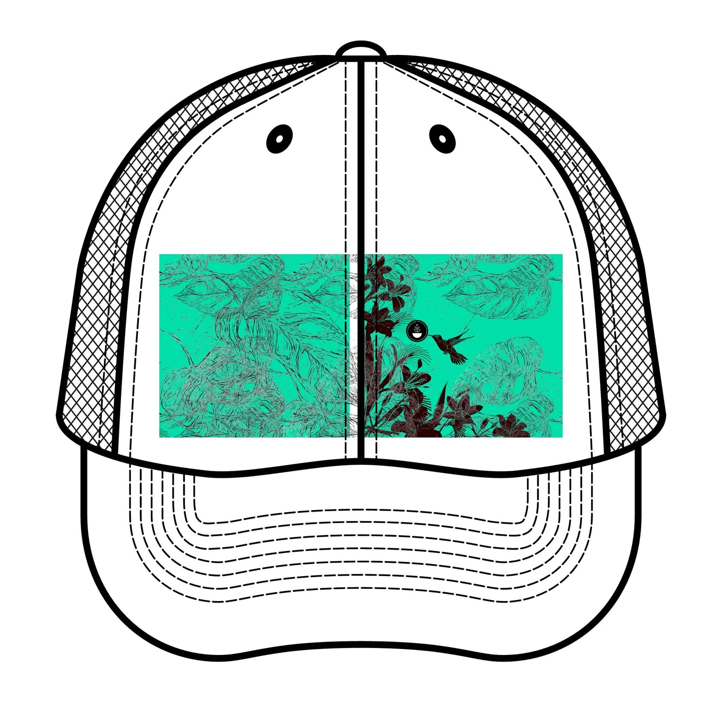 Vintage Floral Trucker Hat - Retro Style with Turquoise Accents
